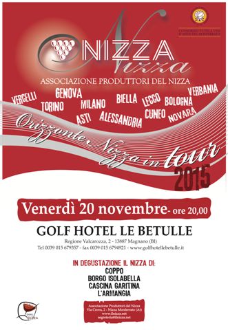 VENERDI' 20 NOVEMBRE. CENA DEGUSTAZIONE VINI NIZZA